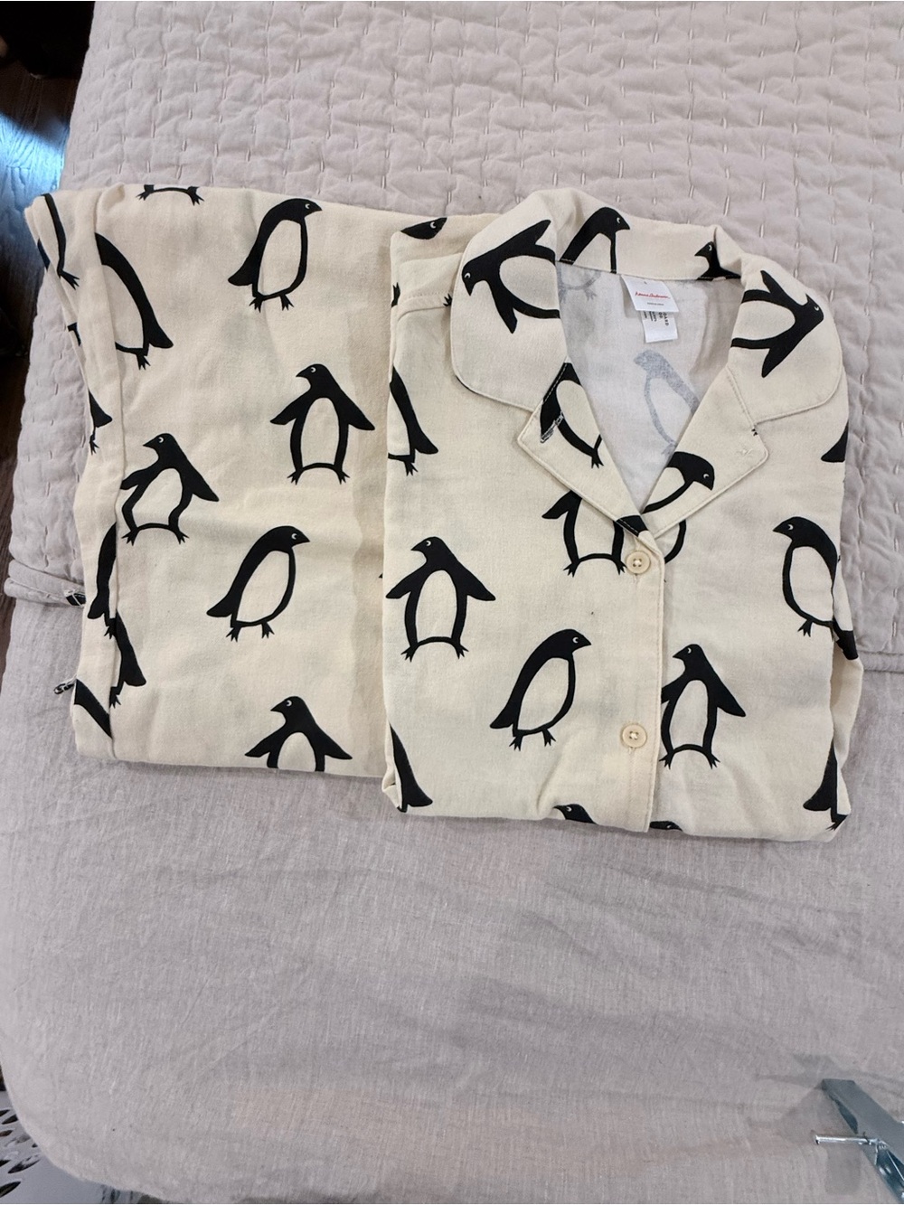 Hanna Andersson Flannel Cream Penguin Pajama Set Size Small - New - Picture 4 of 8